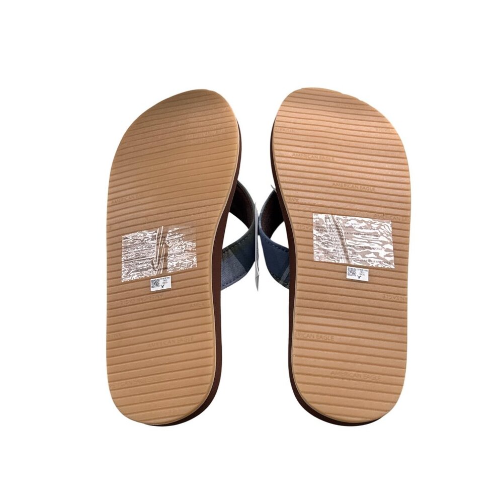 American Eagle Men's Brown Flip-Flops W/ Striped Straps Size 9 New W/ Tags - Picture 6 of 9